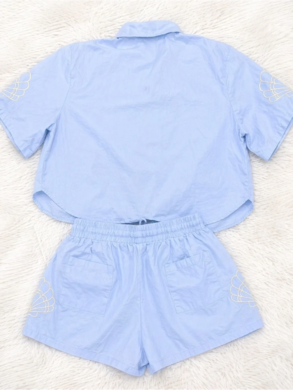 Paper Heart Blue Matching Set Embroidered Shell Top Shorts Vacation Coastal Set - Picture 4 of 4